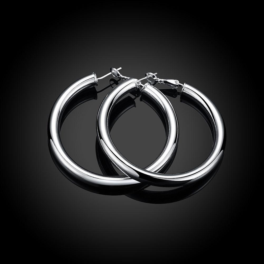 Round Tube Hoop Earring in 18K White Gold Plated