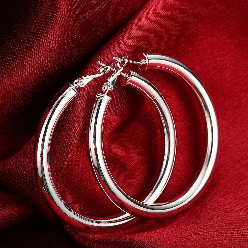 Round Tube Hoop Earring in 18K White Gold Plated