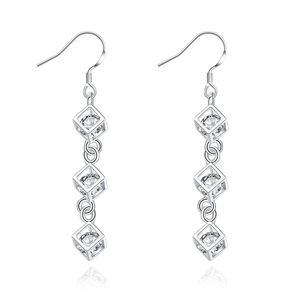 Rubix Cube Drop Earring in 18K White Gold Plated