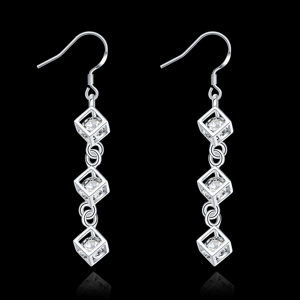 Rubix Cube Drop Earring in 18K White Gold Plated