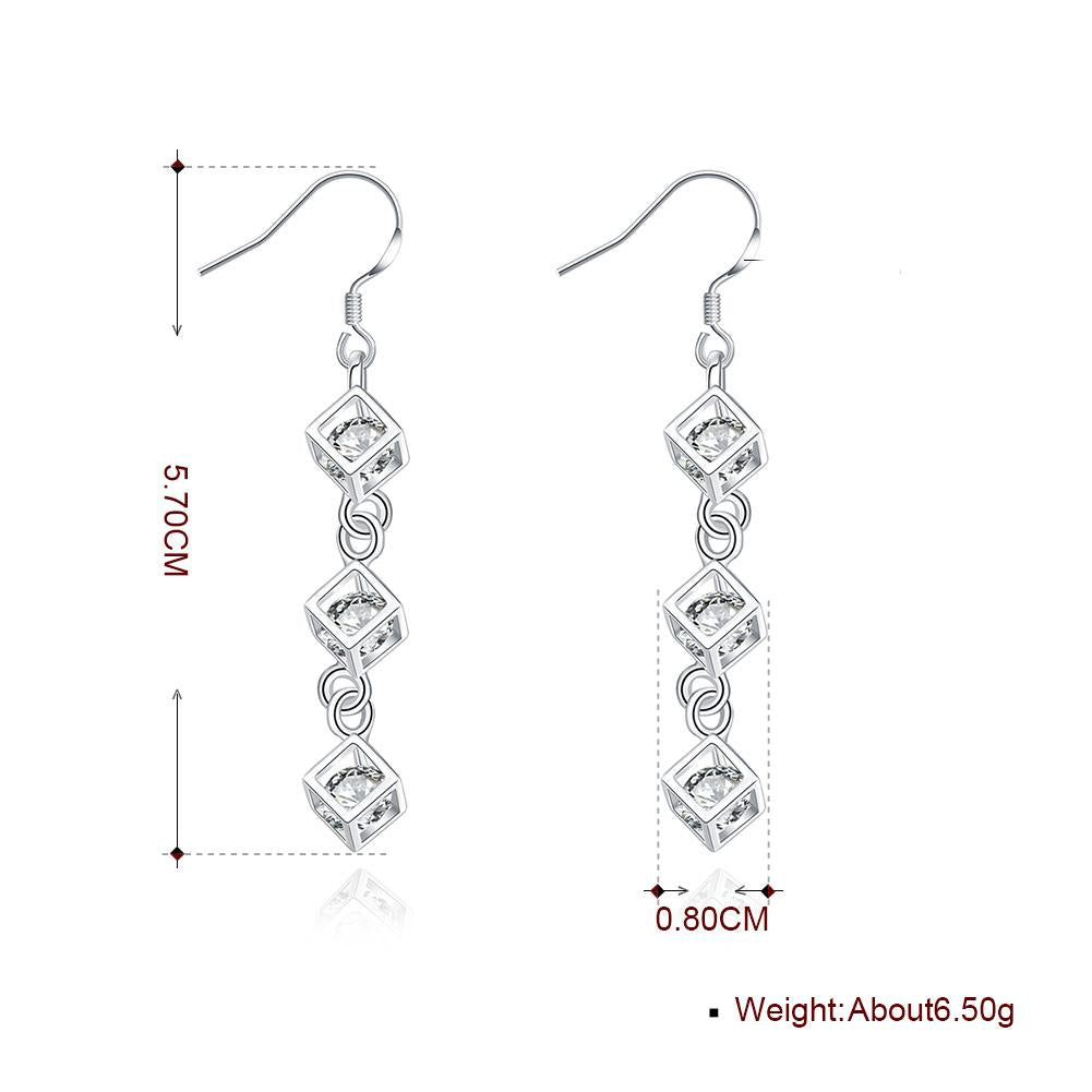 Rubix Cube Drop Earring in 18K White Gold Plated