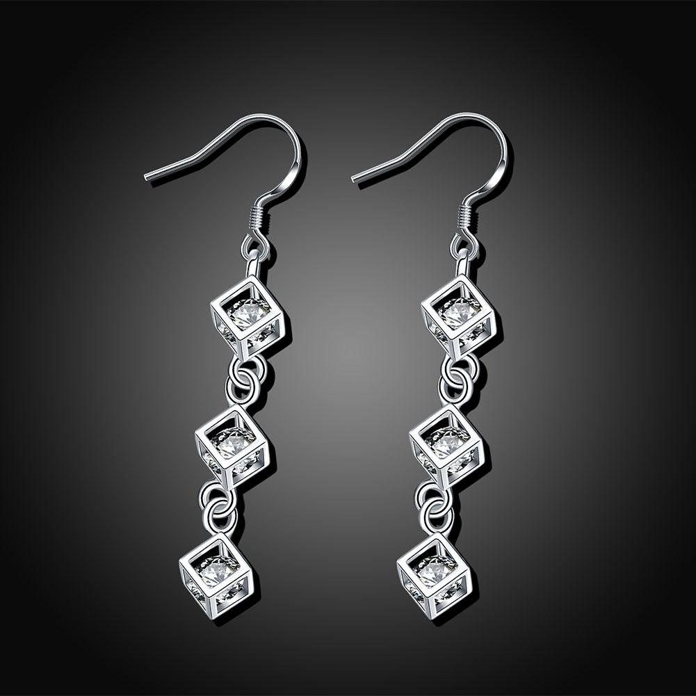 Rubix Cube Drop Earring in 18K White Gold Plated | Silver Milo