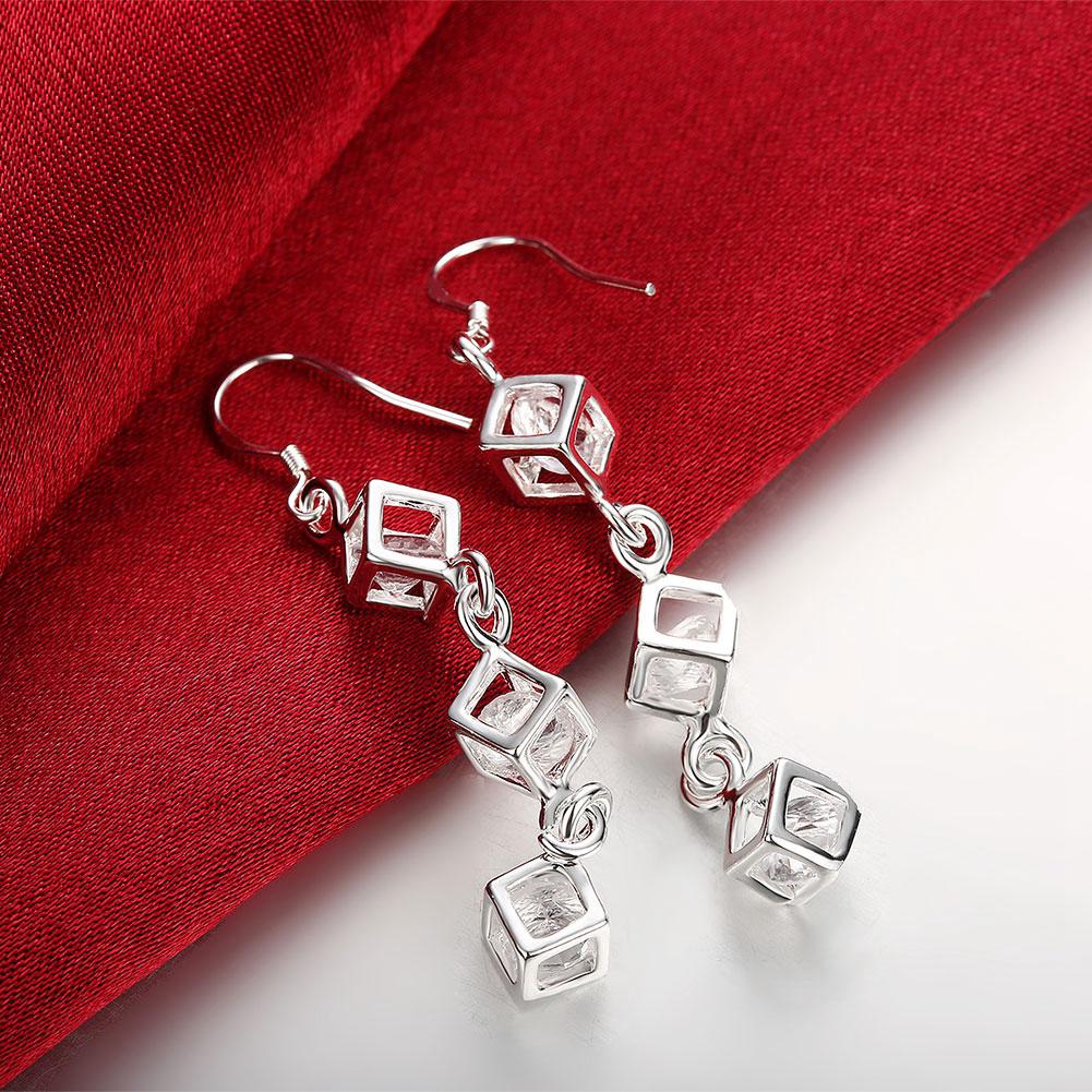 Rubix Cube Drop Earring in 18K White Gold Plated