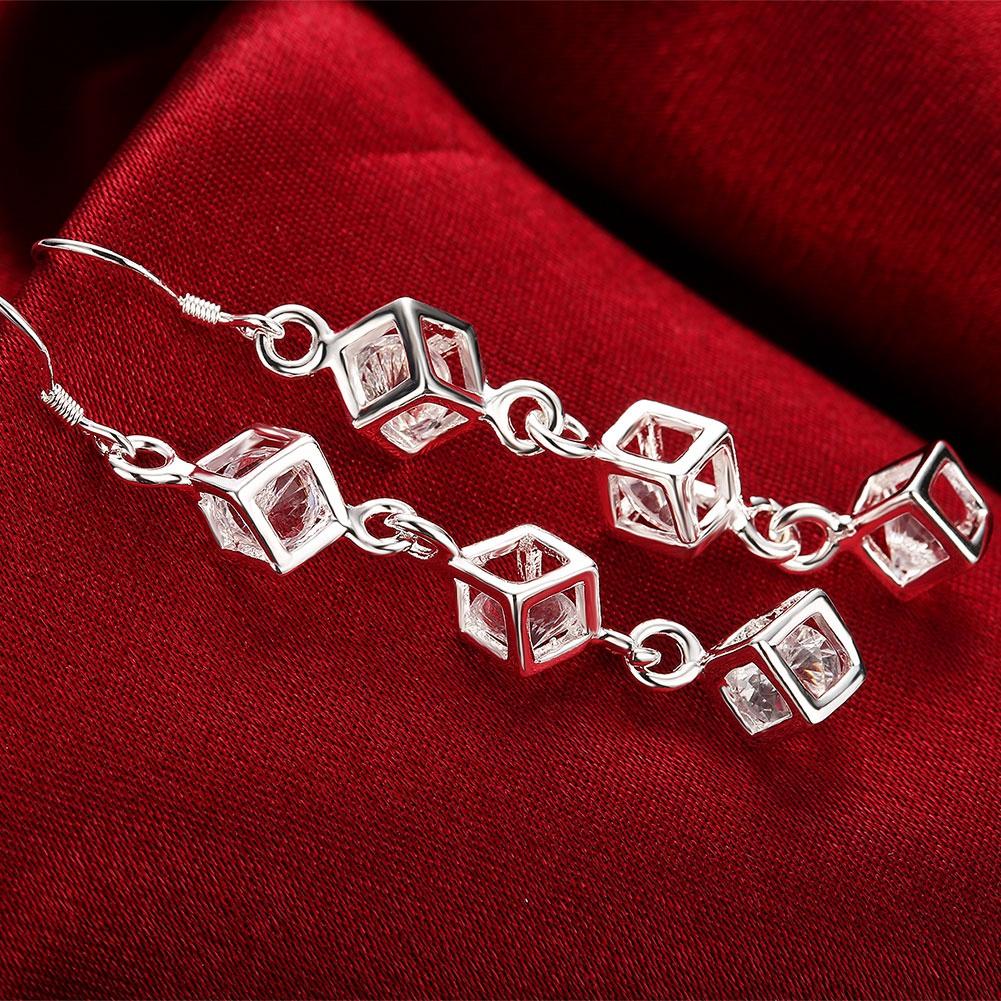 Rubix Cube Drop Earring in 18K White Gold Plated