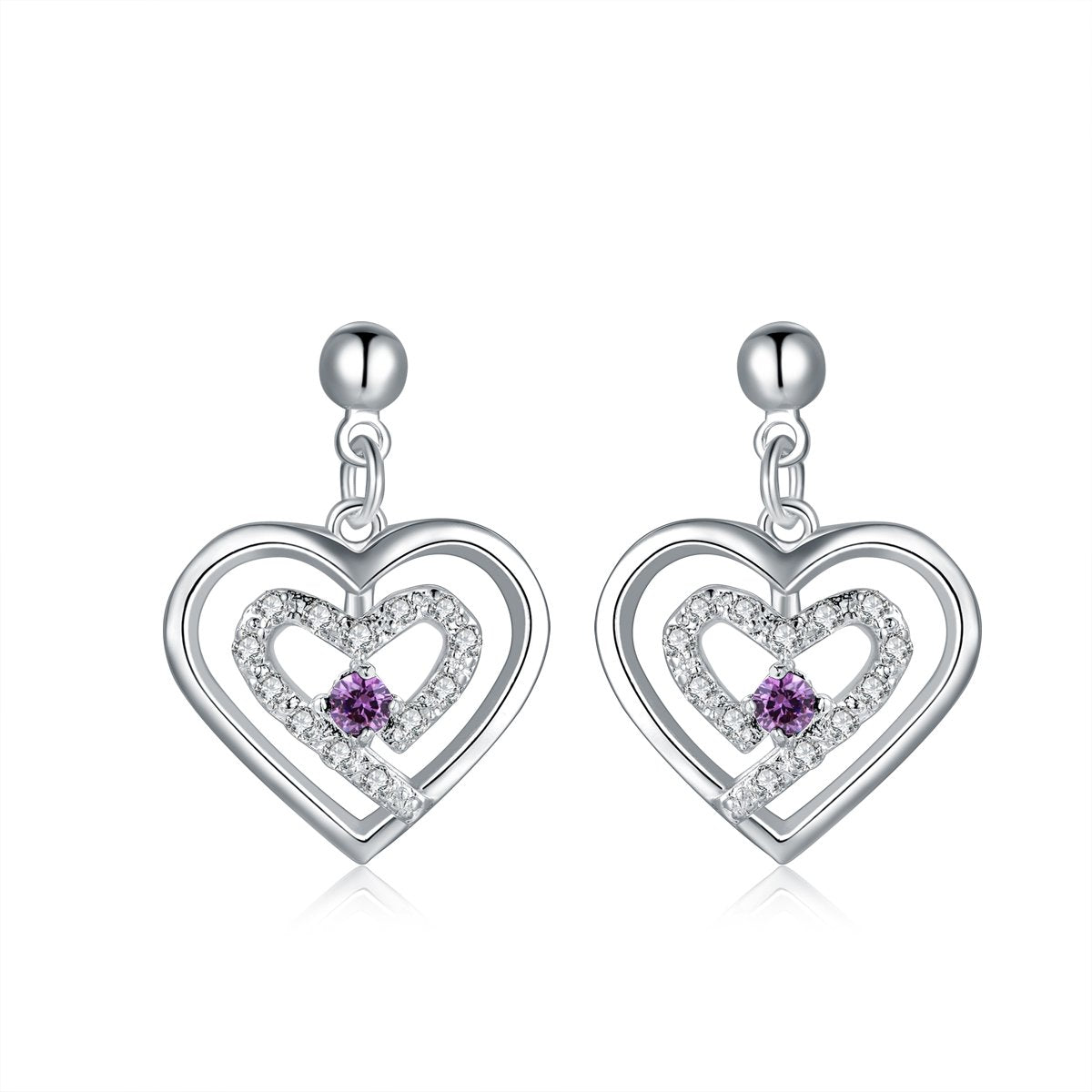 Double Heart Stud Earring in 18K White Gold Plated