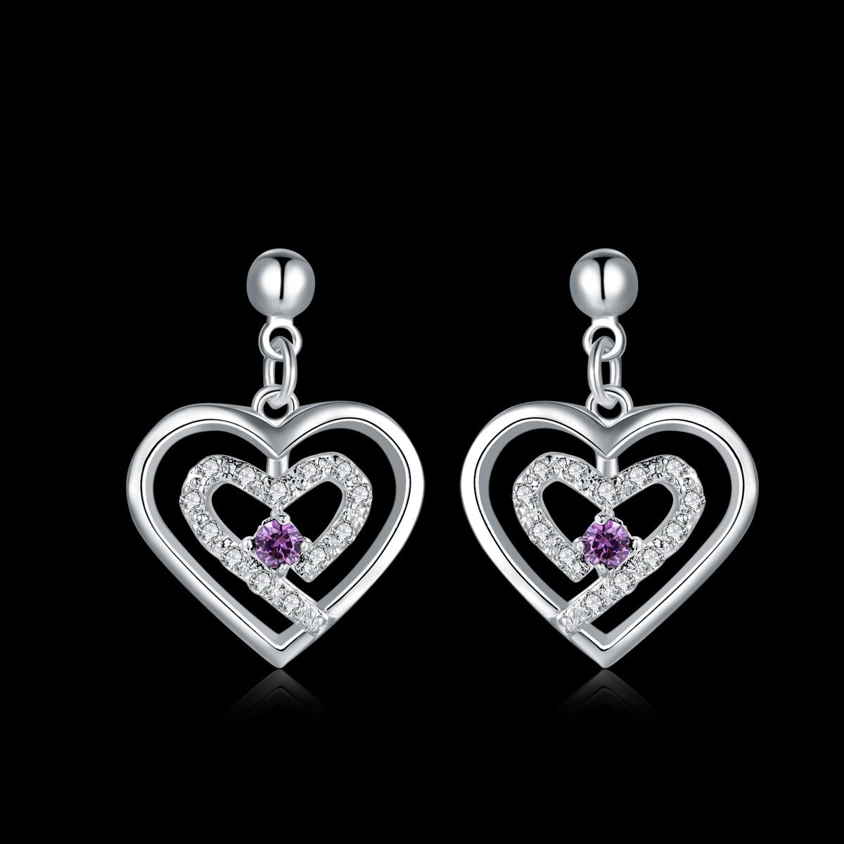 Double Heart Stud Earring in 18K White Gold Plated