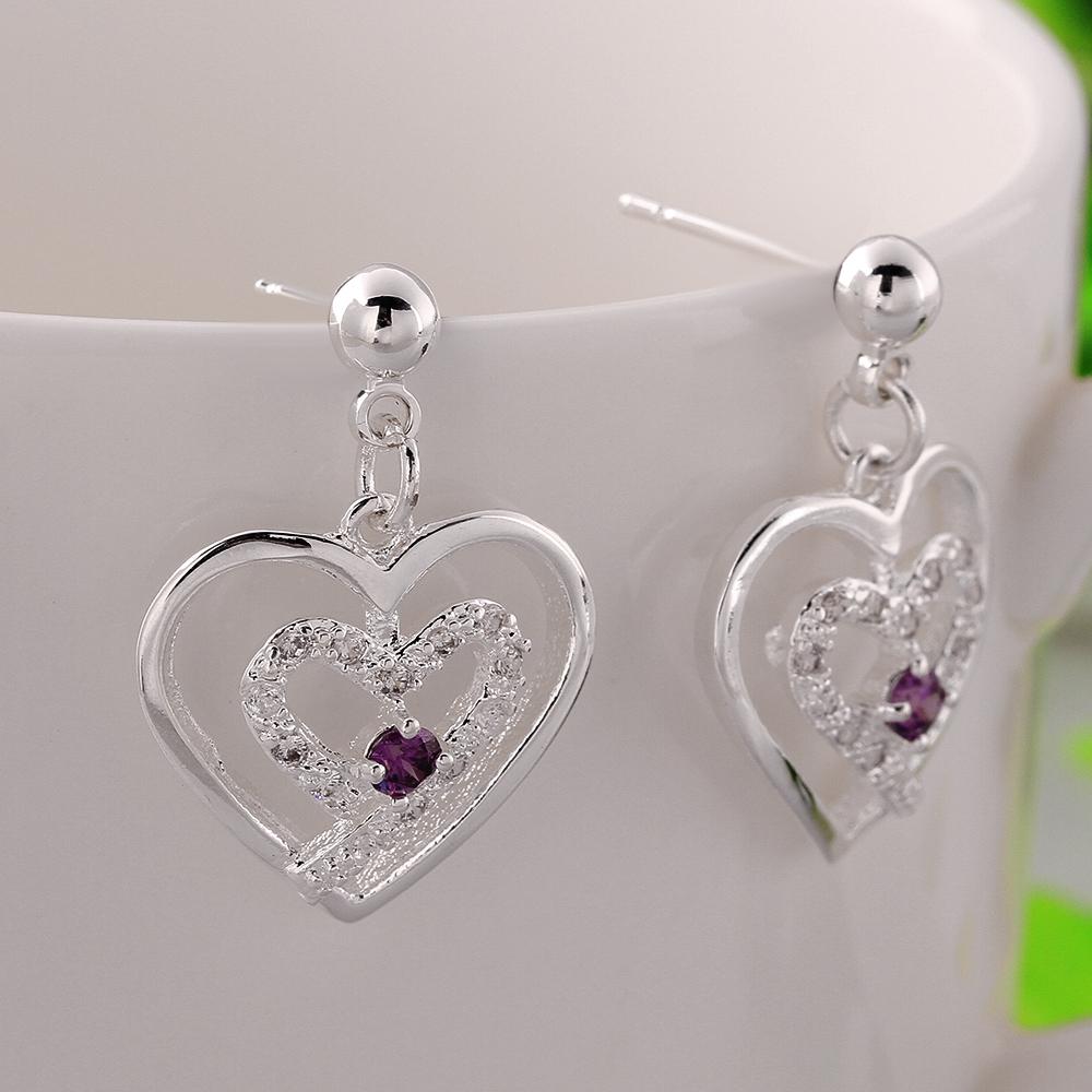 Double Heart Stud Earring in 18K White Gold Plated