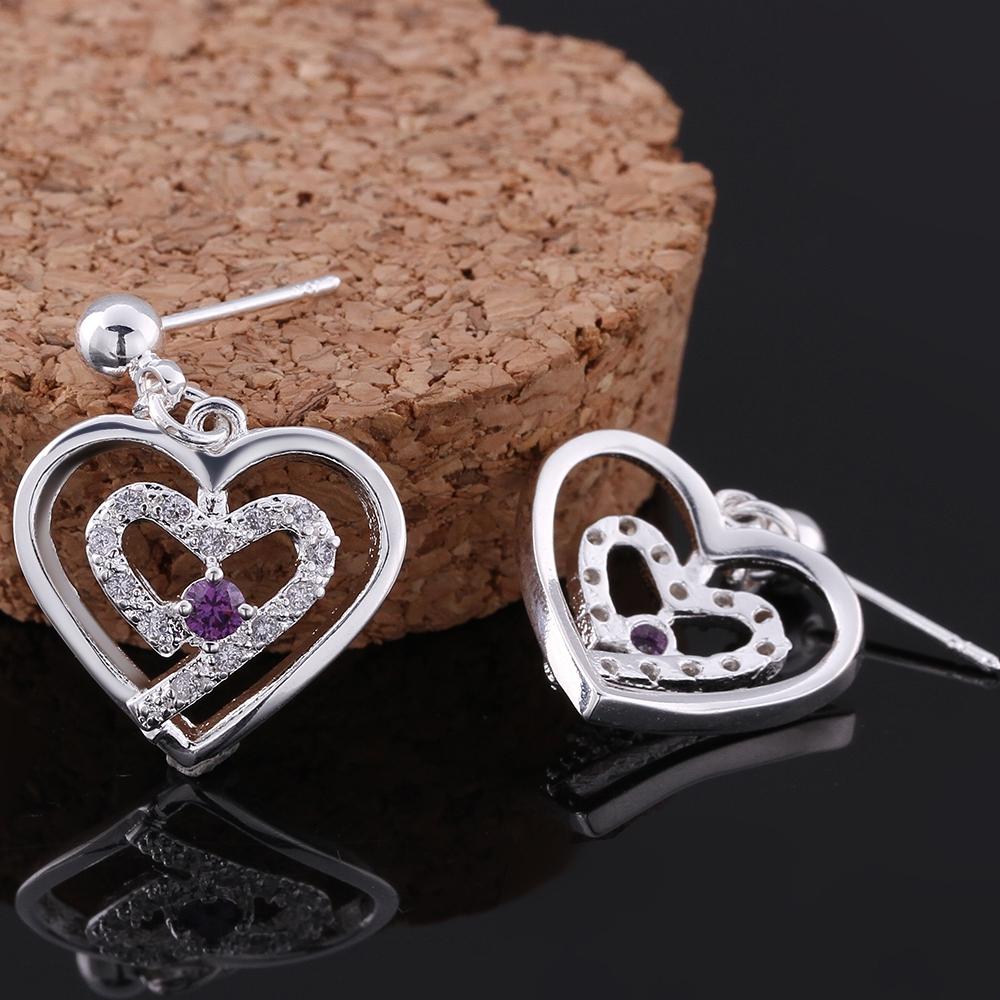 Double Heart Stud Earring in 18K White Gold Plated