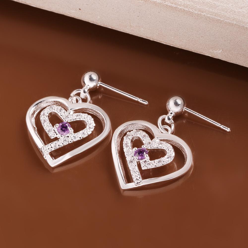 Double Heart Stud Earring in 18K White Gold Plated