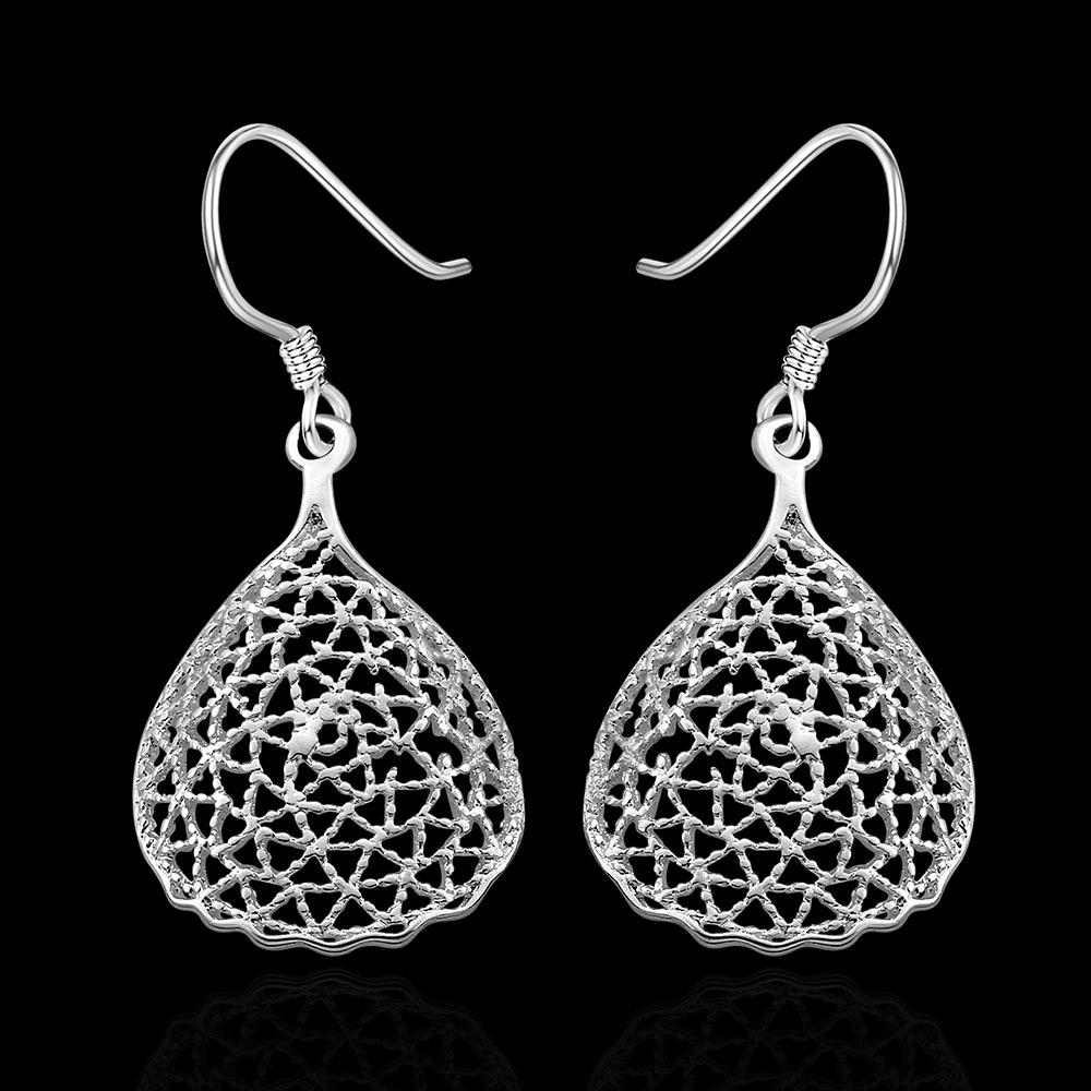 Diamond Cut Filigree Drop Earring in 18K White Gold Plated