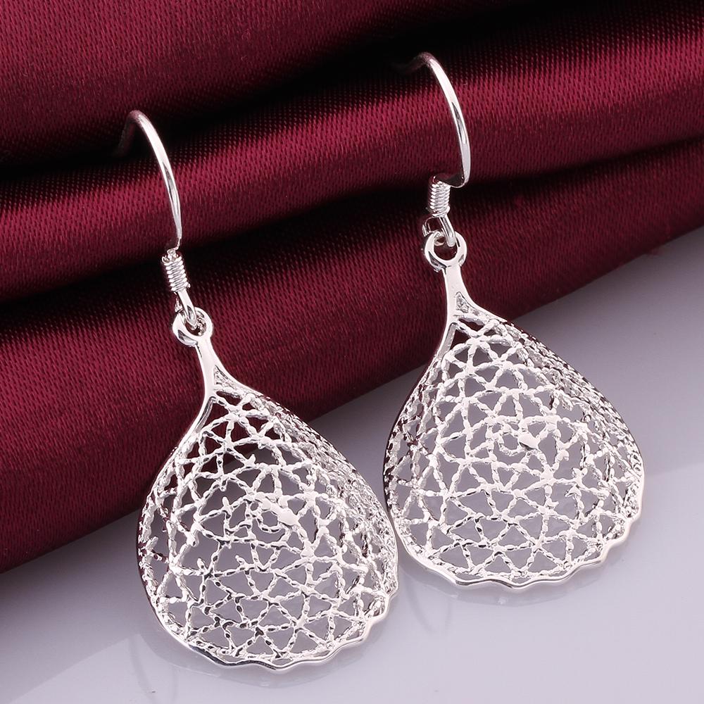 Diamond Cut Filigree Drop Earring in 18K White Gold Plated