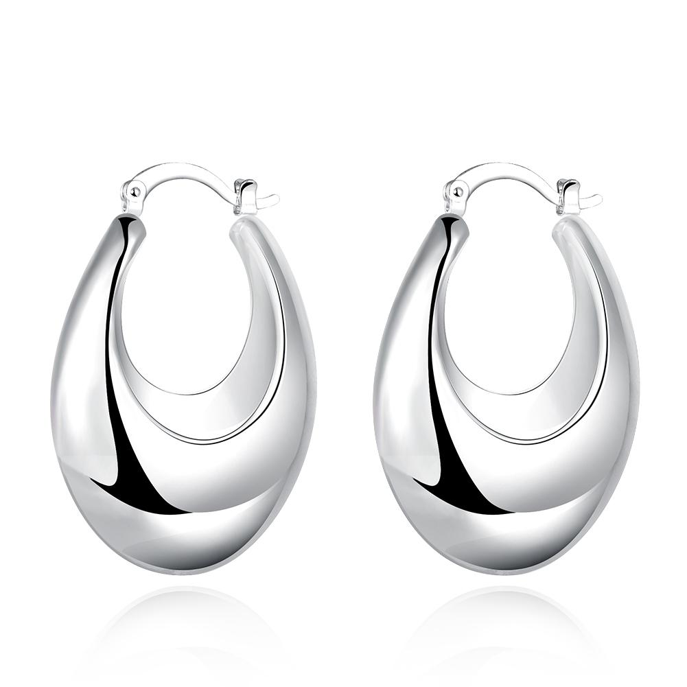 C Cut Hoop Earring in 18K White Gold Plated