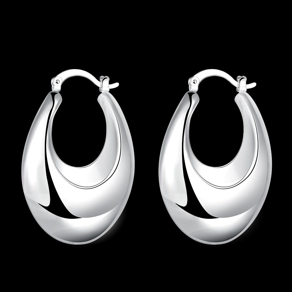 C Cut Hoop Earring in 18K White Gold Plated