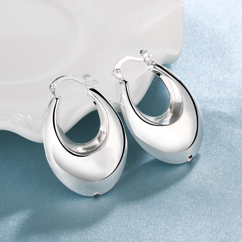 C Cut Hoop Earring in 18K White Gold Plated | Silver Milo