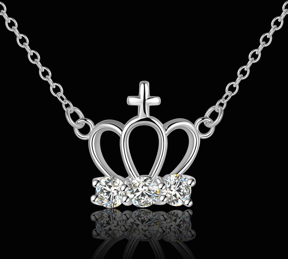 White Topaz Cross Crown Necklace in 18K White Gold Plated with