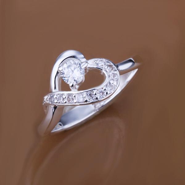 Silver Plating White  Elements Curved Heart Ring