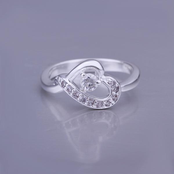 Silver Plating White  Elements Curved Heart Ring