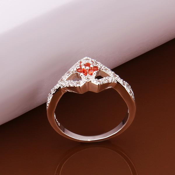 Red  Triangular Abstract Silver Plating Ring