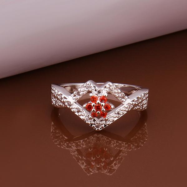 Red  Triangular Abstract Silver Plating Ring