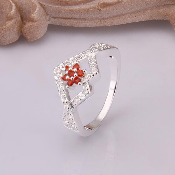 Red  Triangular Abstract Silver Plating Ring