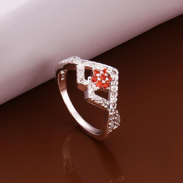 Red  Triangular Abstract Silver Plating Ring