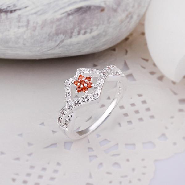 Red  Triangular Abstract Silver Plating Ring