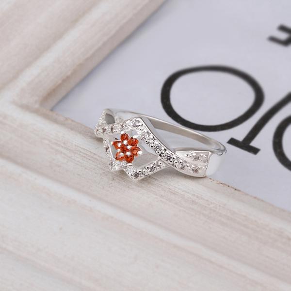 Red  Triangular Abstract Silver Plating Ring | Silver Milo