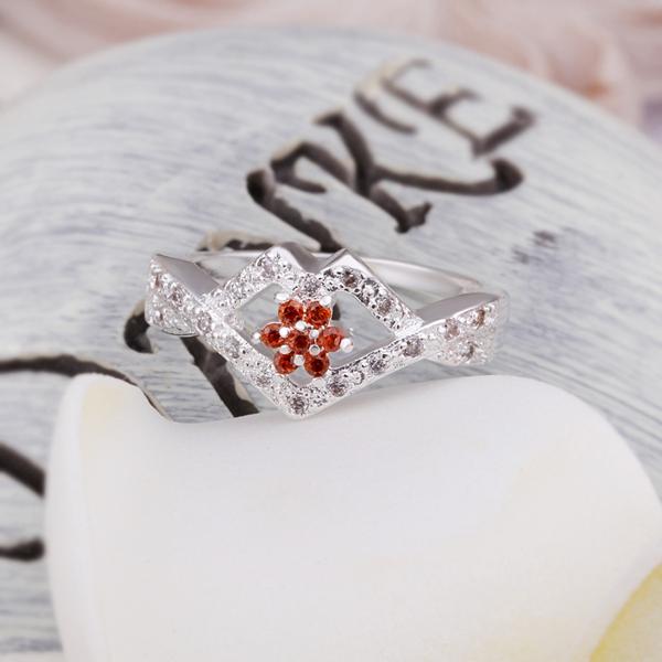 Red  Triangular Abstract Silver Plating Ring