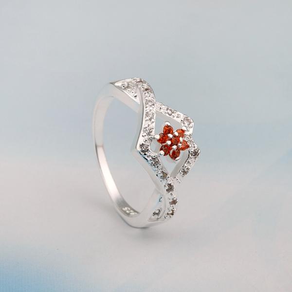 Red  Triangular Abstract Silver Plating Ring