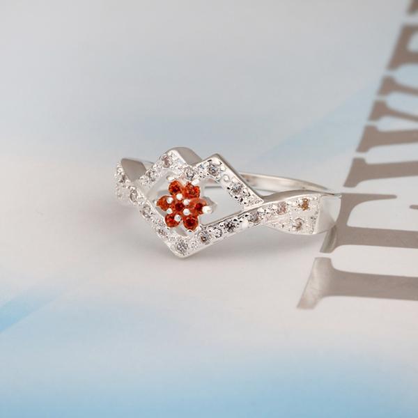 Red  Triangular Abstract Silver Plating Ring