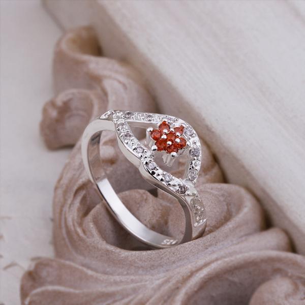 Red  Elements Crystals Curved Rhombus Silver Ring | Silver Milo