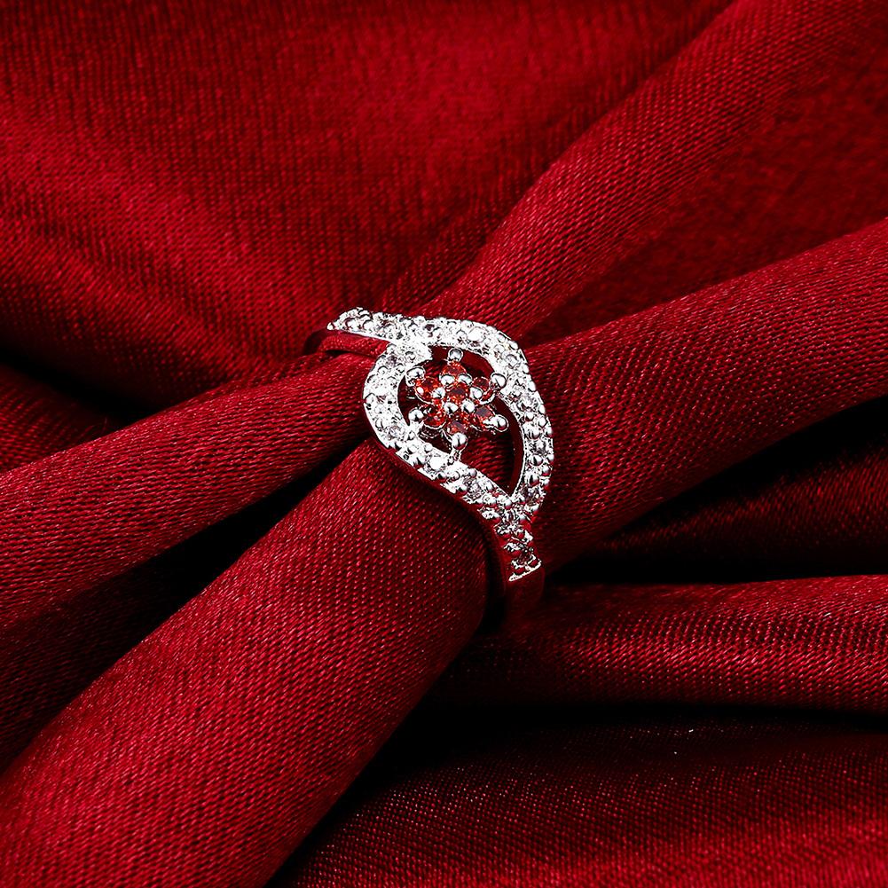 Red  Elements Crystals Curved Rhombus Silver Ring