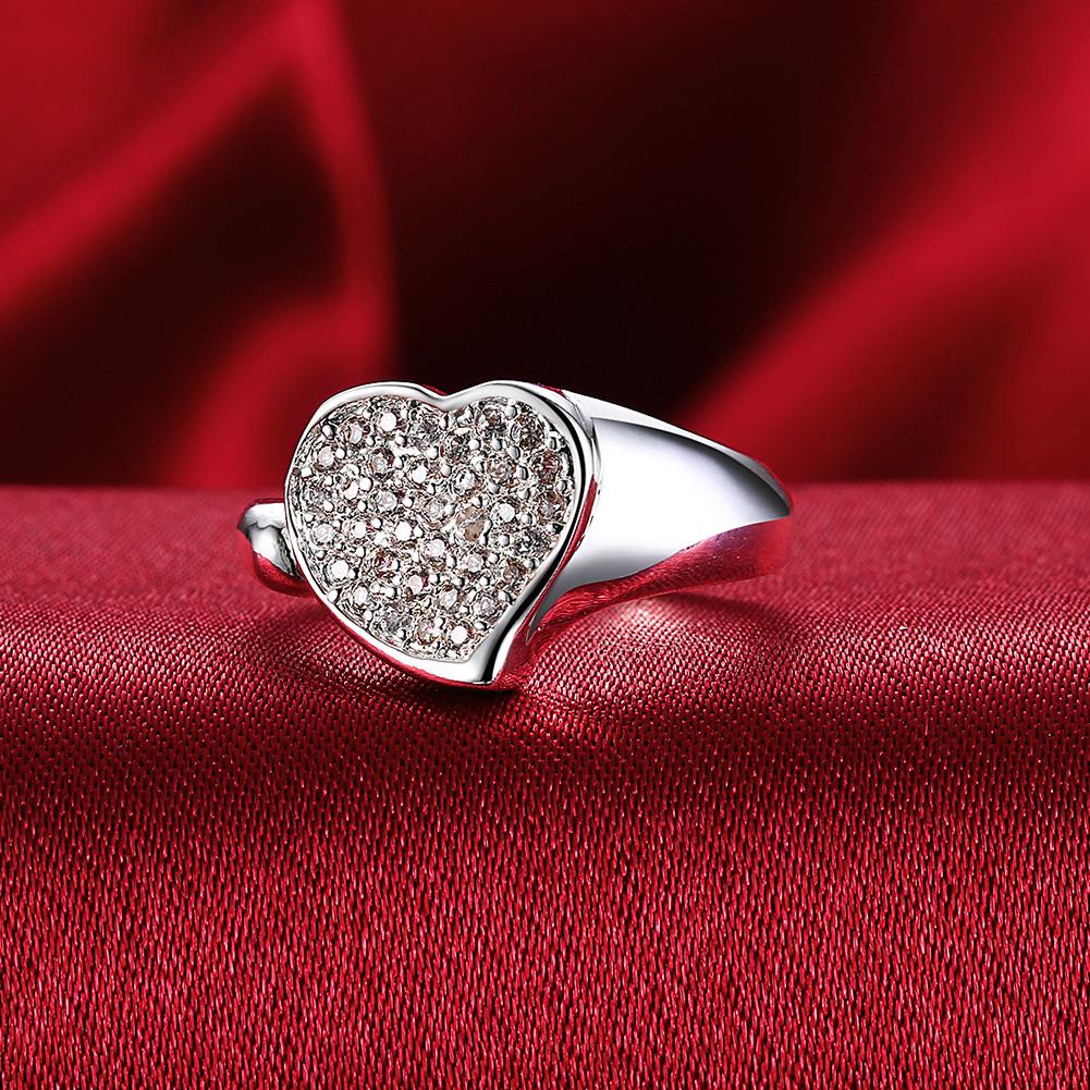 Silver Plating White  Elements Micro-Pav'e Heart Shaped Ring