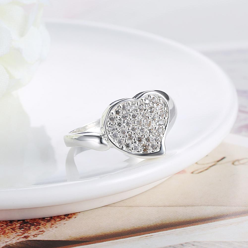 Silver Plating White  Elements Micro-Pav'e Heart Shaped Ring