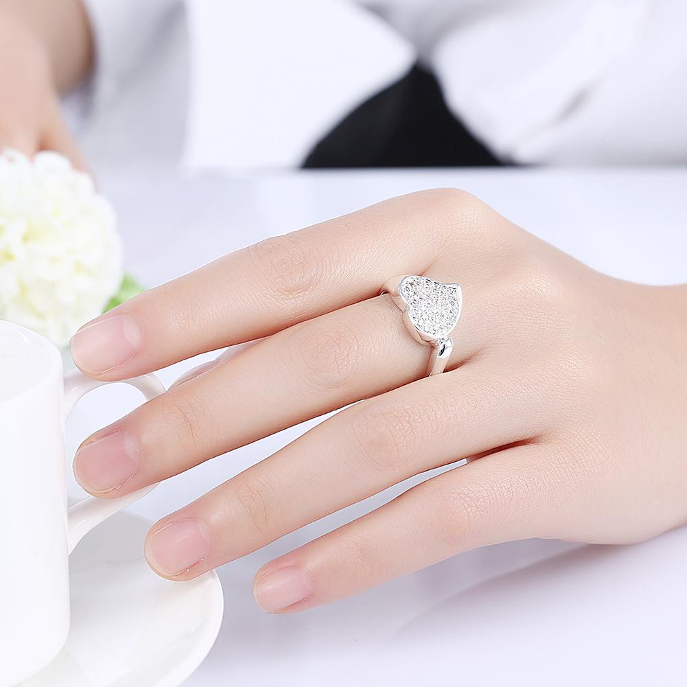 Silver Plating White  Elements Micro-Pav'e Heart Shaped Ring