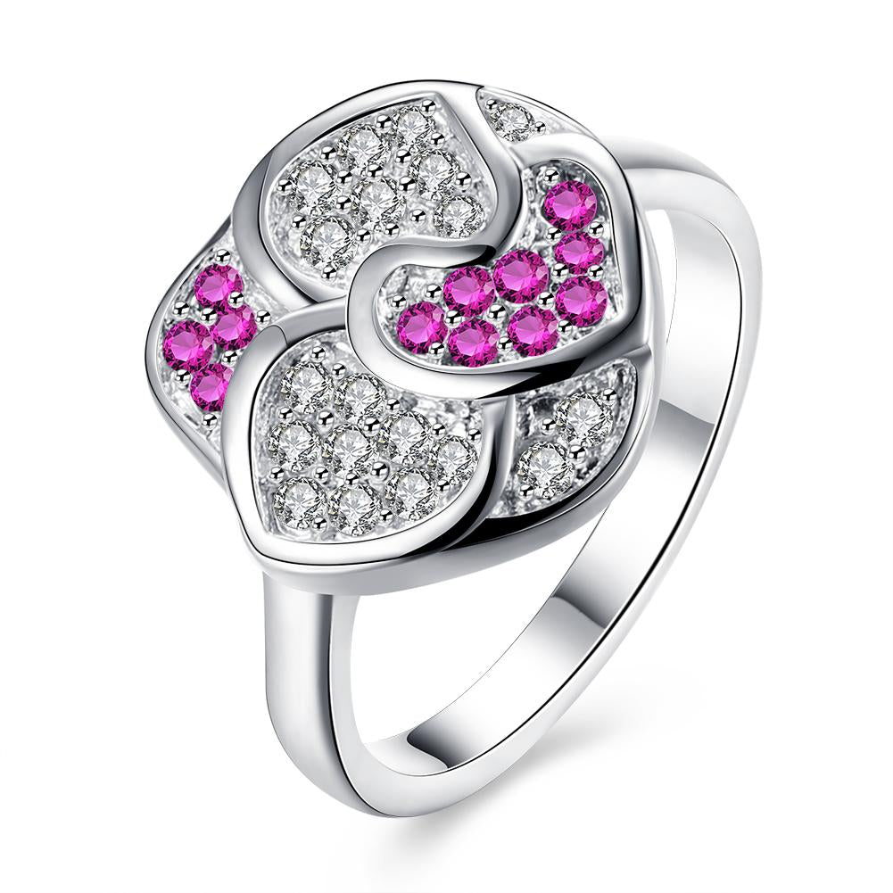 Silver Plating Pink & White  Curved Floral Statement Ring | Silver Milo