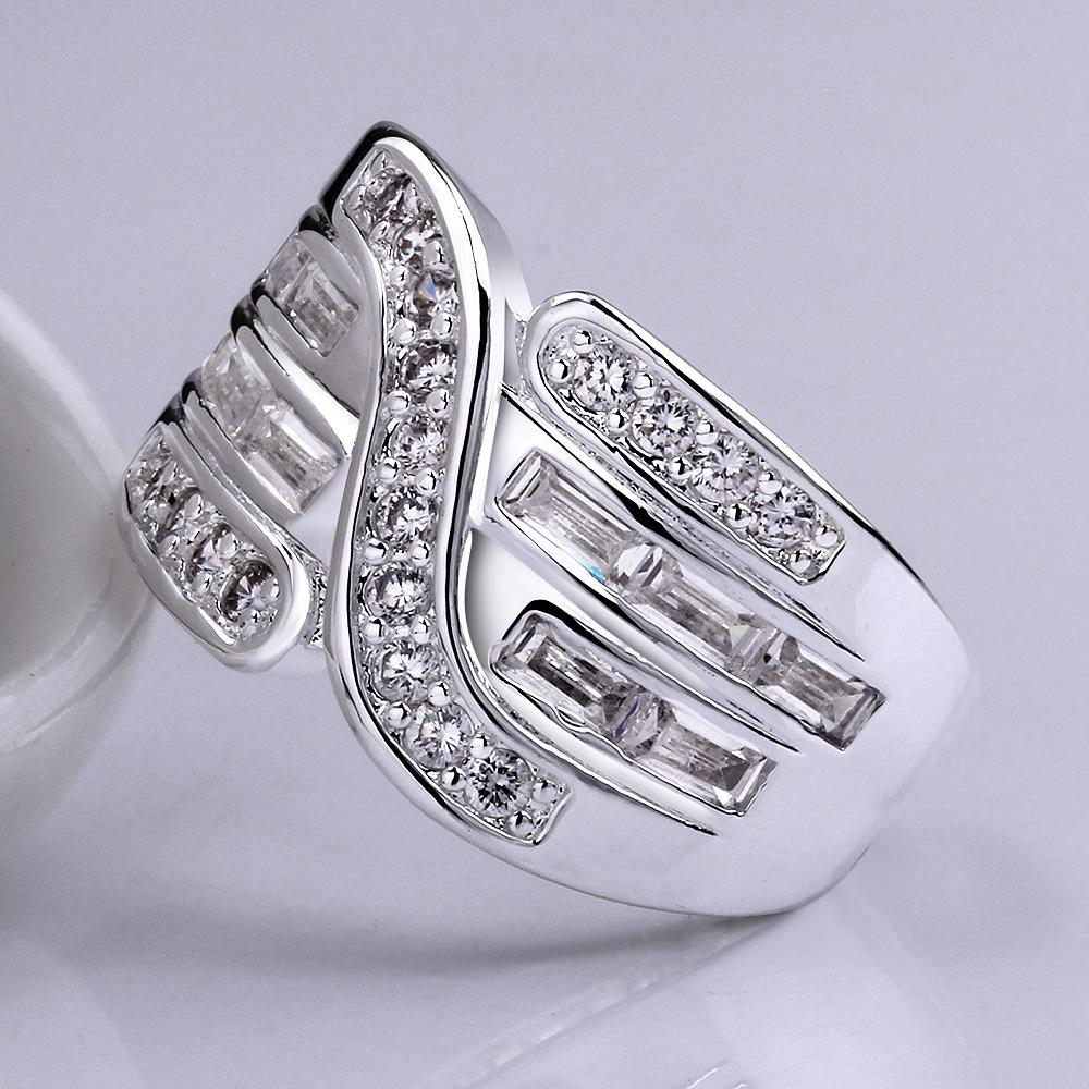 White  Multi-Lining Curved Statement Silver Plating Ring