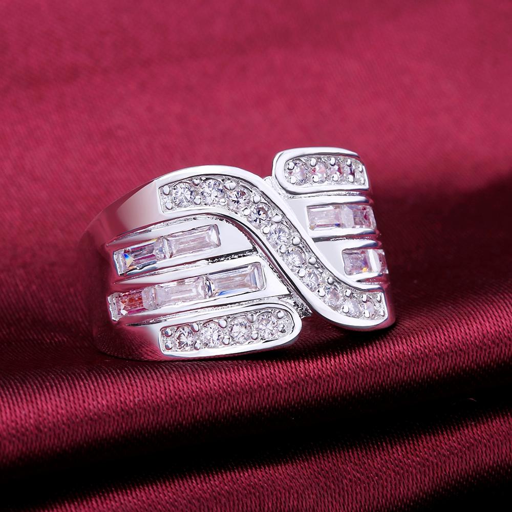 White  Multi-Lining Curved Statement Silver Plating Ring