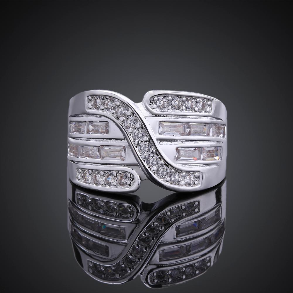 White  Multi-Lining Curved Statement Silver Plating Ring