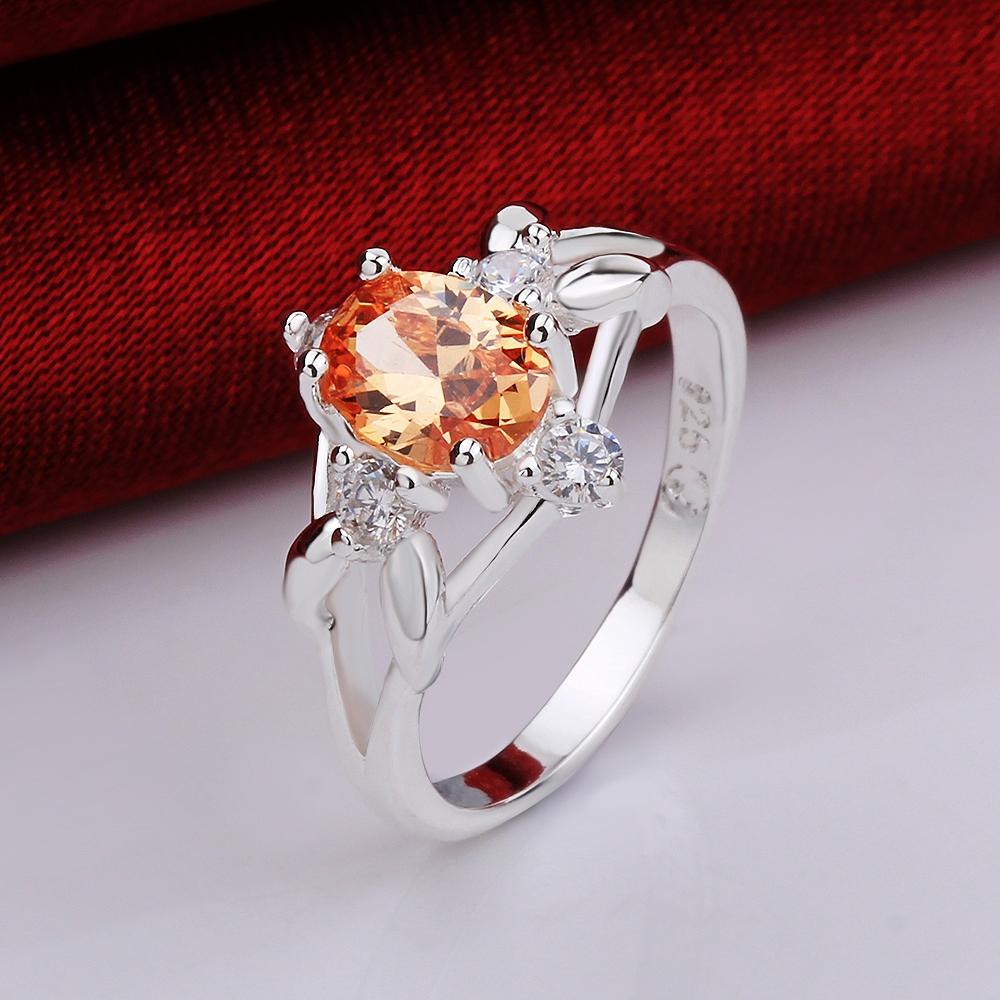 Silver Plating Orange  Sleek Statement Pav'e Ring