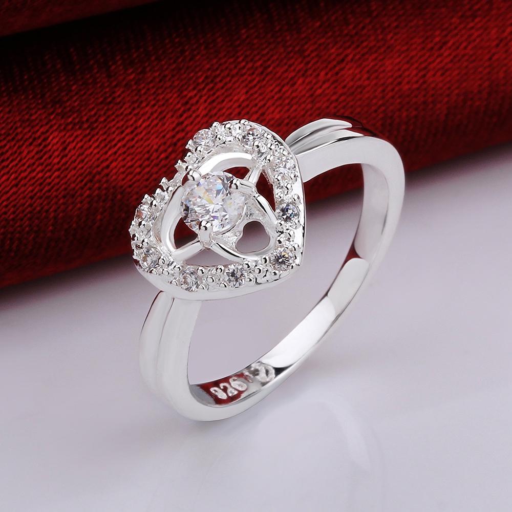 Silver Plating Mini White  Pav'e Heart Shaped Ring