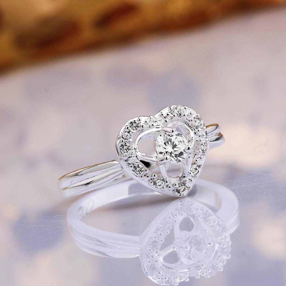 Silver Plating Mini White  Pav'e Heart Shaped Ring