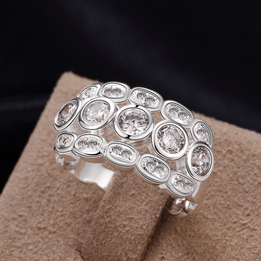 Silver Plating White  Cluster Dome Ring