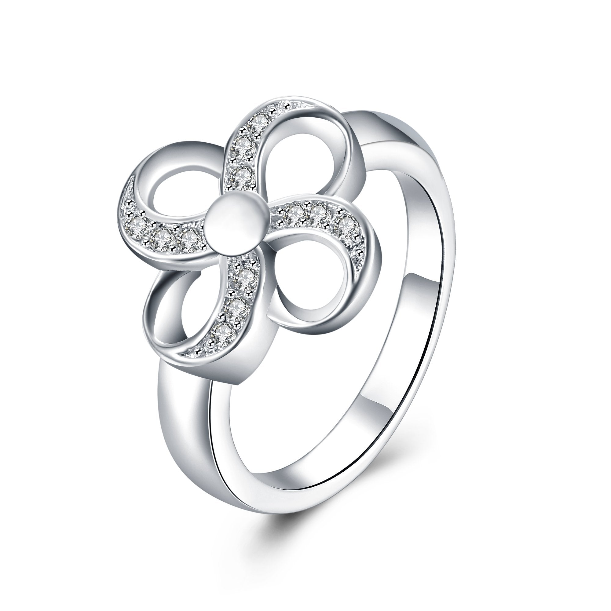 Silver Plating White  Elements Swirl Floral Petal Ring | Silver Milo