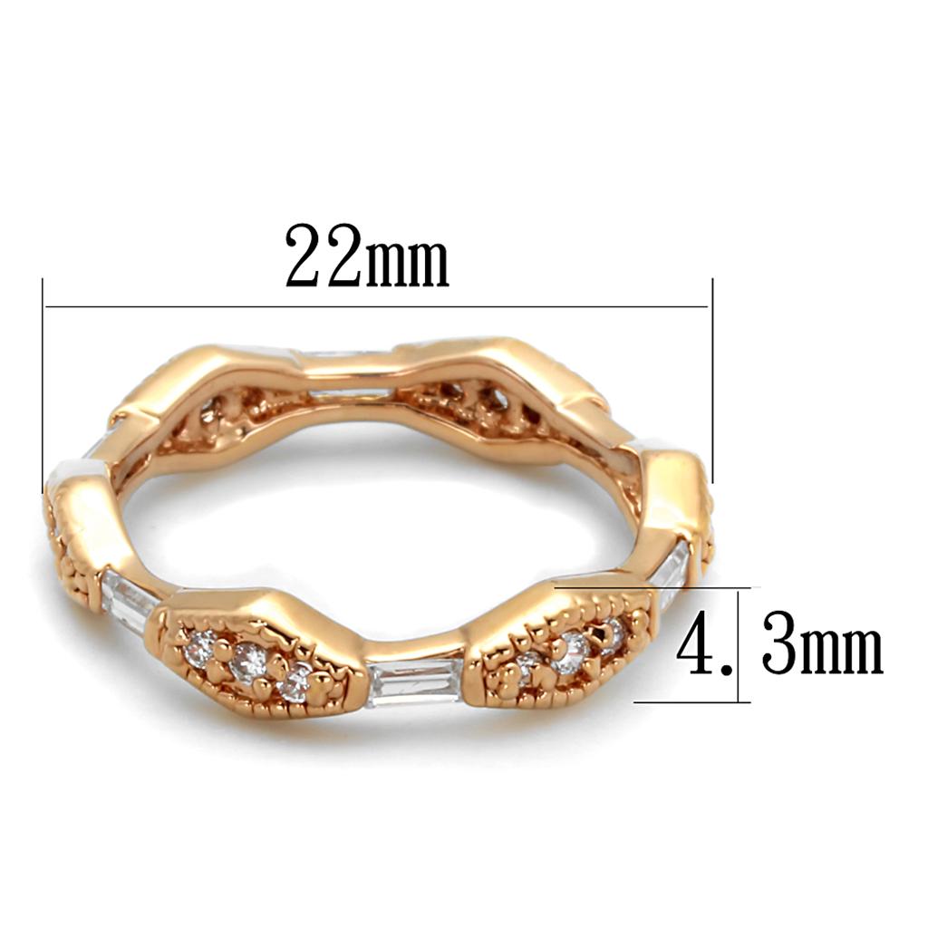 LO3553 - Rose Gold Brass Ring with AAA Grade CZ in Clear