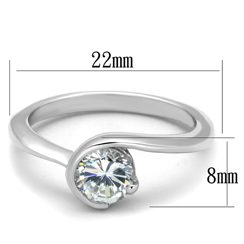 LO3639 - Rhodium Brass Ring with AAA Grade CZ  in Clear