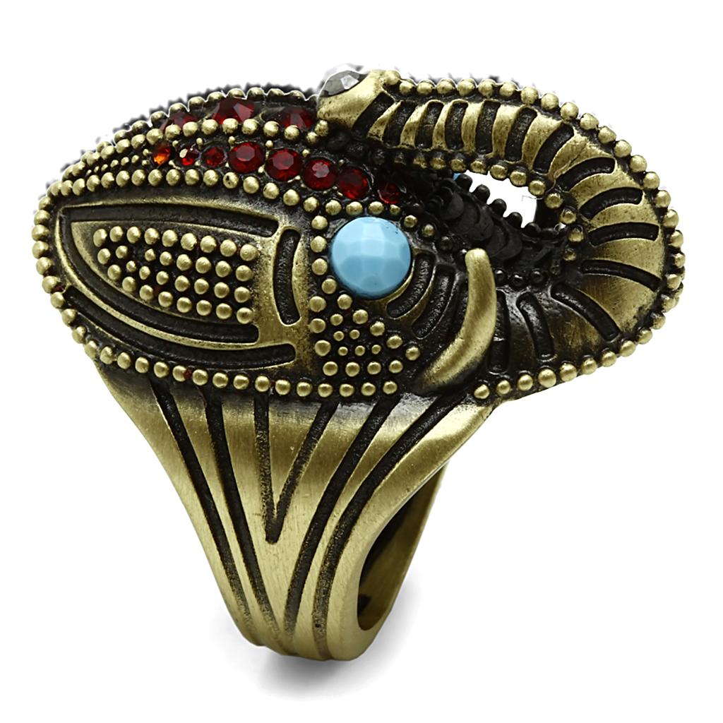 LO3887 - Antique Copper Brass Ring with Synthetic Synthetic Stone in