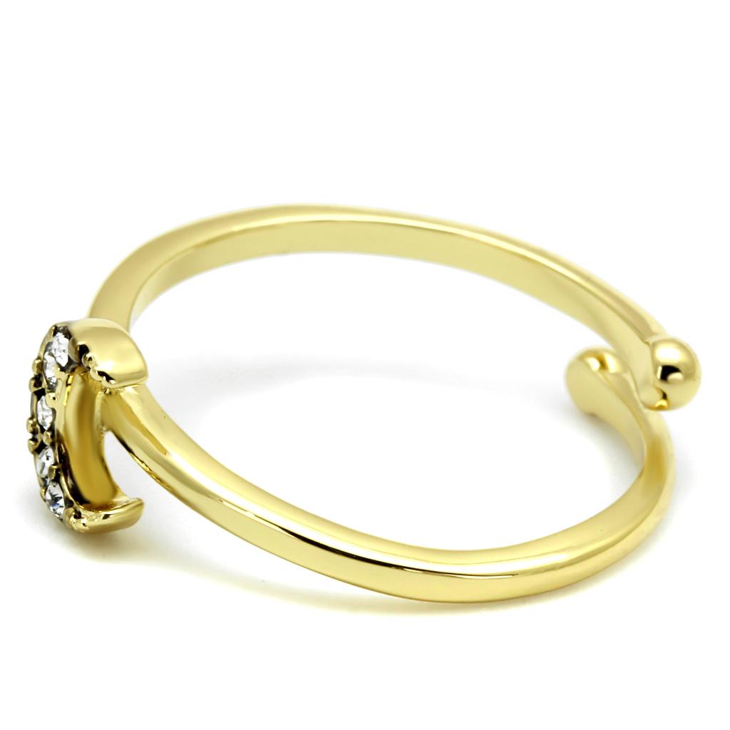 LO4046 - Flash Gold Brass Ring with Top Grade Crystal  in Clear