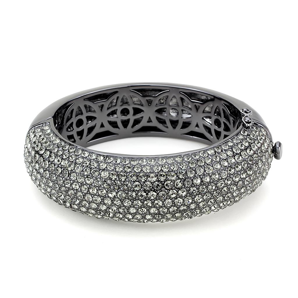 LO4304 - TIN Cobalt Black Brass Bangle with Top Grade Crystal in