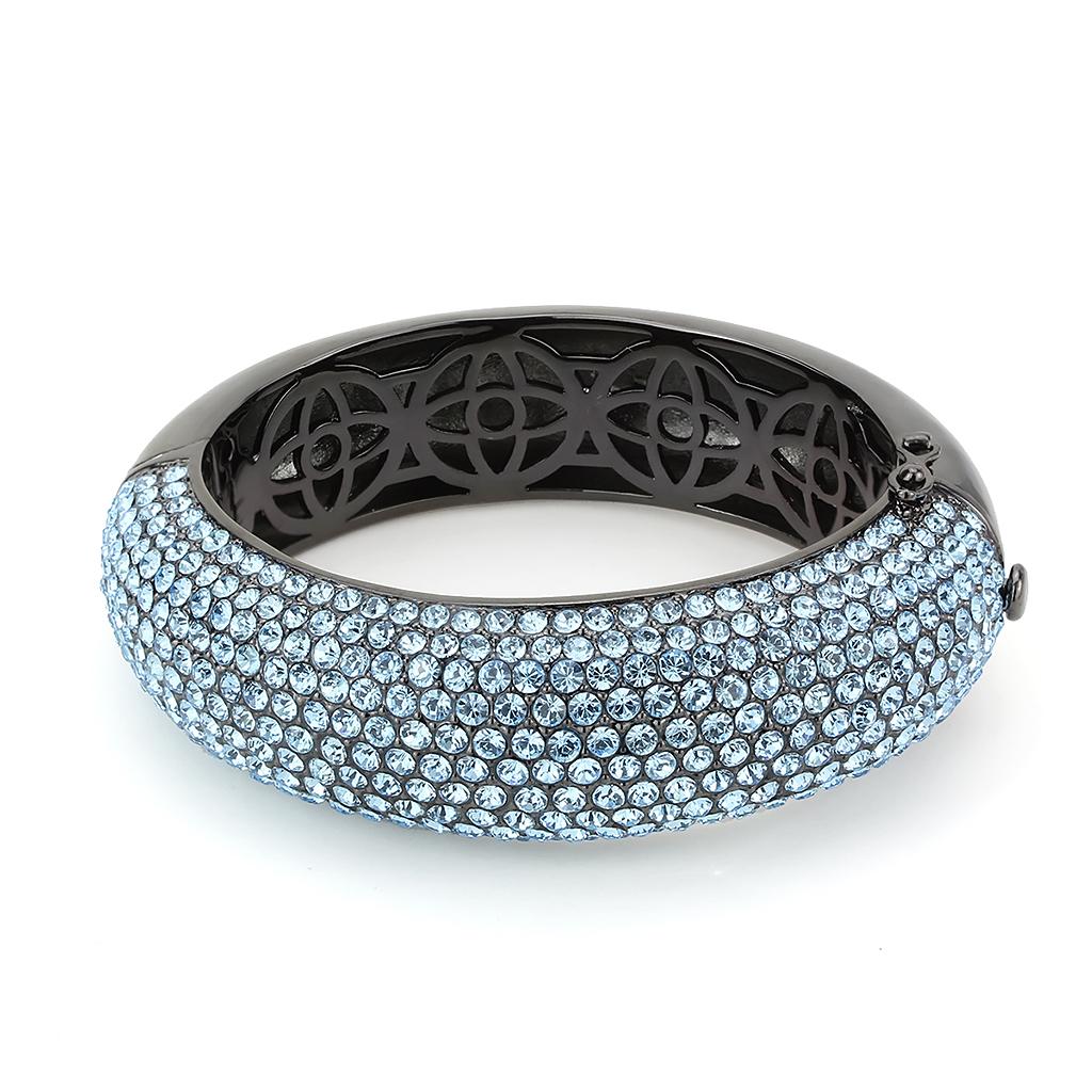 LO4305 - TIN Cobalt Black Brass Bangle with Top Grade Crystal  in Sea